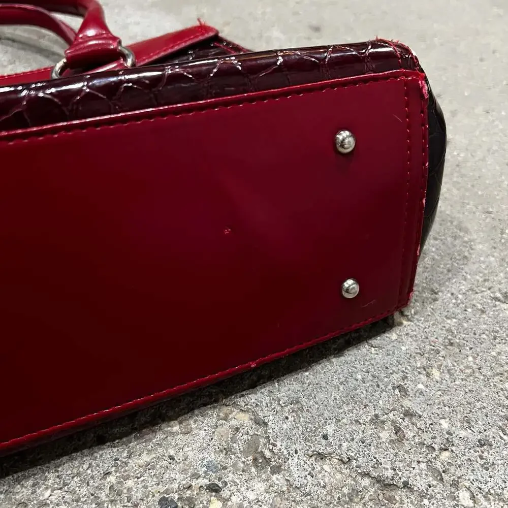 Red Patent Croc-Embossed Shoulder Bag